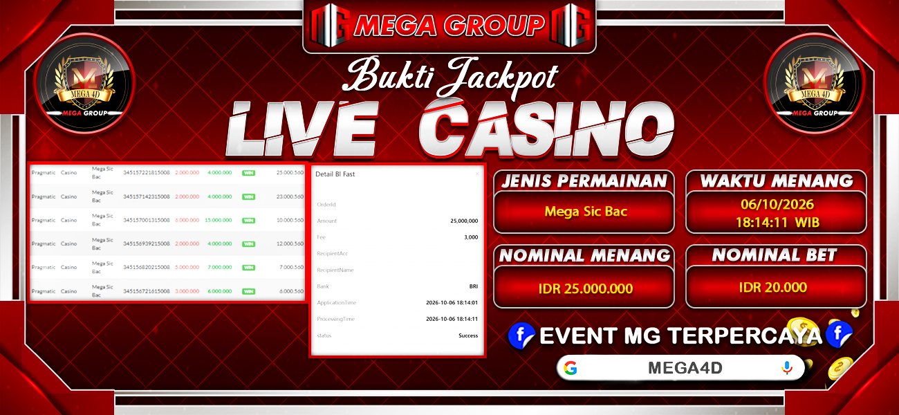 Bukti JP situs Mega4D hari Selasa, 06 Oktober 2026
