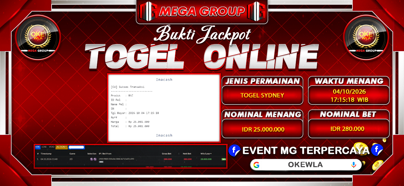 Bukti JP situs Okewla hari Minggu, 04 Oktober 2026