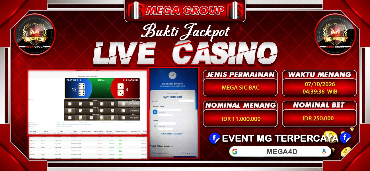 Bukti JP situs Mega4D hari Rabu, 07 Oktober 2026